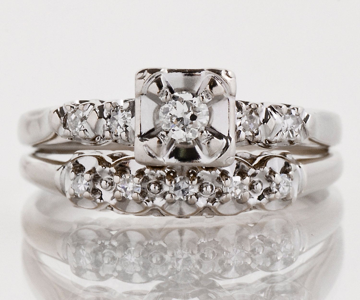 Vintage Engagement Ring Vintage 1940s Platinum Diamond Wedding Set - Etsy