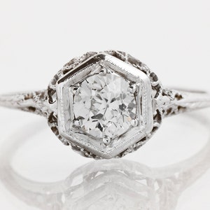 Antique Engagement Ring - Antique Edwardian 18k White Gold Diamond Engagement Ring