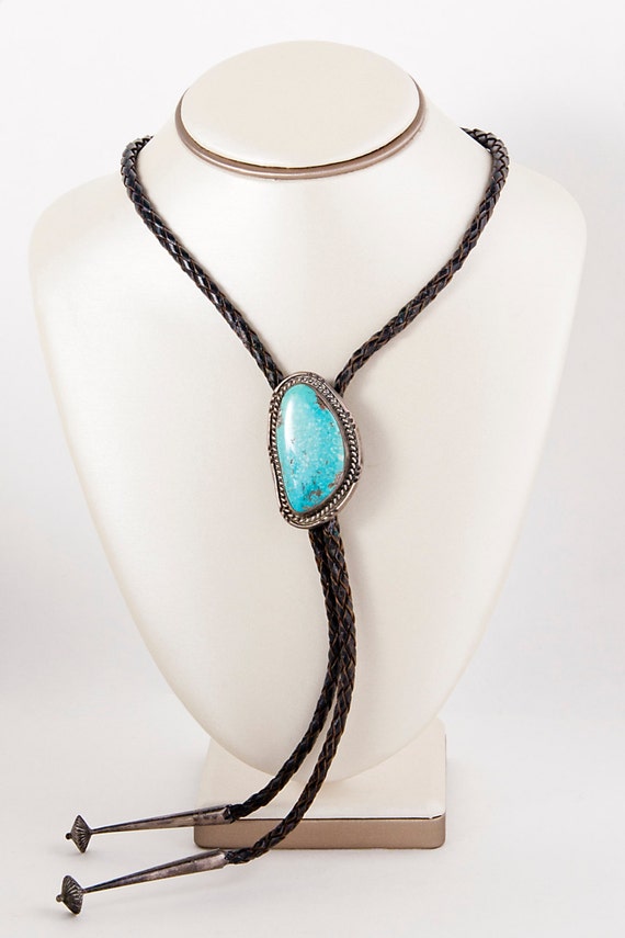 Men's Bolo Tie - Vintage Sterling Silver Turquoise