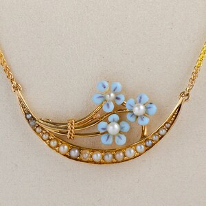 Antique Necklace - Antique Art Nouveau Enamel & Seed Pearl Flower Conversion Necklace