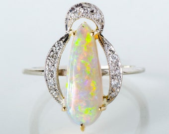 Vintage Ring - Vintage 14k Two-Tone Australian Opal & Diamond Ring