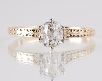 Antique Engagement Ring - Antique 14K White and Yellow Gold Solitaire Diamond Engagement Ring