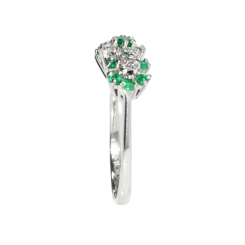 Vintage Ring Vintage 1970's Emerald & Diamond Flower Ring image 3