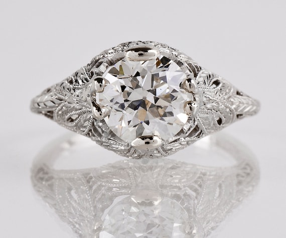 Antique Engagement Ring Antique Art Nouveau 18K White Gold | Etsy
