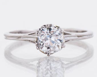 Antique Engagement Ring - Antique Platinum Diamond Solitaire Engagement Ring