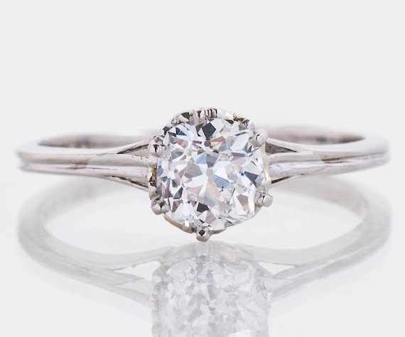 Antique Engagement Ring - Antique Platinum Diamond Solitaire Engagement Ring