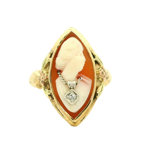 Antique Ring - Antique 14k Yellow Gold Cameo Diamond Ring