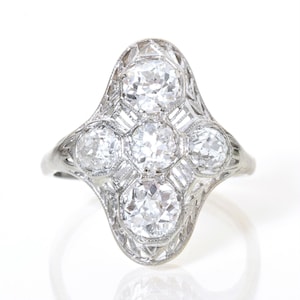 Anillo antiguo - Anillo antiguo Art Déco de platino/oro blanco de 18k con diamante de talla europea