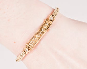 Antique Bangle - Antique Victorian 15k Yellow Gold Diamond Bangle Bracelet