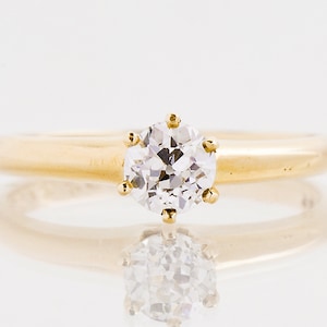 Antique Engagement Ring - Antique 14k Yellow Gold Engraved 1925 Diamond Solitaire Engagement Ring