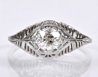 Antique Engagement Ring - Antique Edwardian 18k White Gold Filigree Engagement Ring