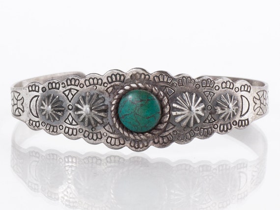 Turquoise Cuff - Vintage Sterling Silver Turquois… - image 2