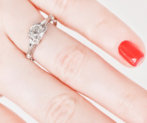 Antique Engagement Ring - Antique 1930's Platinum… - image 5