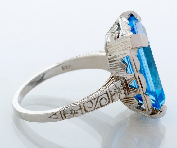 Antique Ring - Antique 14k White Gold Blue Topaz … - image 2