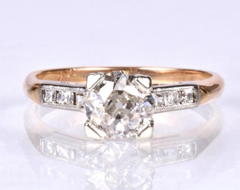 Antique Engagement Ring - Antique 1930's 14k Two-Tone French Cut Diamond Engagement Ring