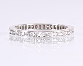 Alianza de boda antigua - Alianza de eternidad de platino y diamantes antiguos