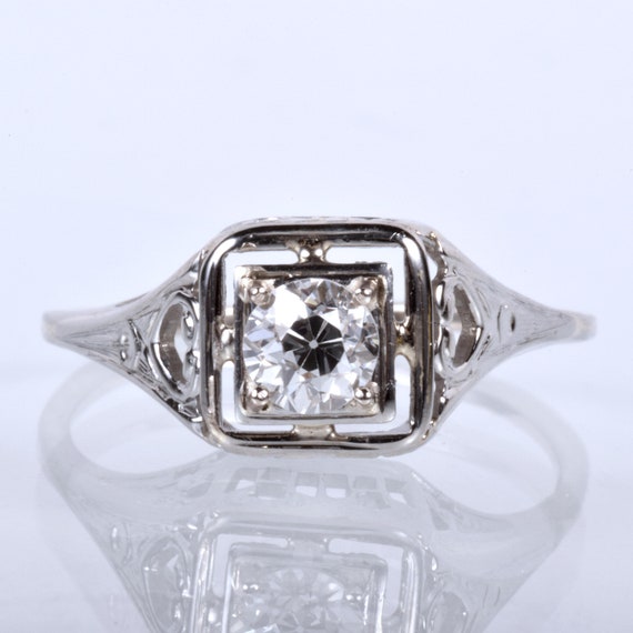 Antique Engagement Ring - Antique 18k White Gold D