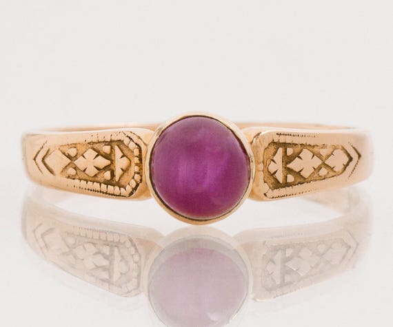 Antique Ring - Antique 15k Rose Gold Star Ruby Ring