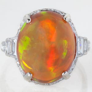 Antique Ring - Antique Art Deco Platinum Opal & Diamond Ring