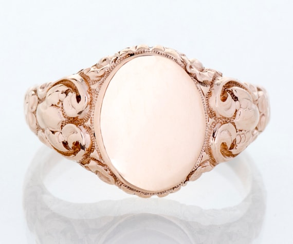 Antique Ring - Antique 10k Rose Gold High Polished Signet Ring