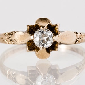 Antique Engagment Ring - Antique 14k Rose Gold Engraved &quot;1913&quot;  Diamond Engagement Ring