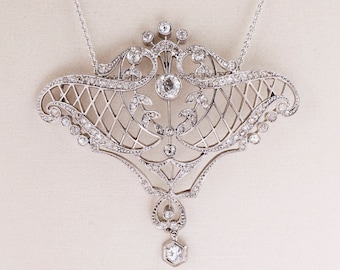 Antique Necklace - Antique Art Nouveau Platinum & Gold Diamond Pendant