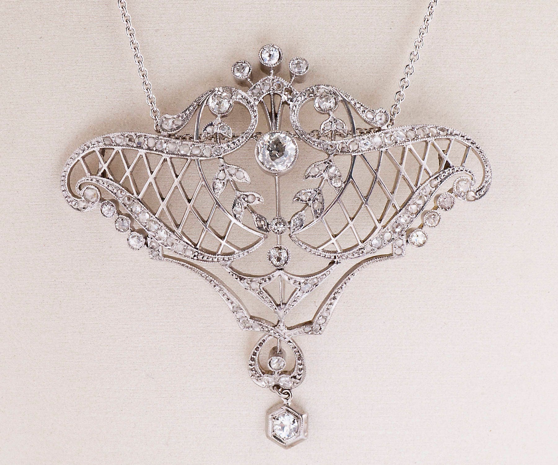 Antique Necklace Antique Art Nouveau Platinum & Gold Diamond | Etsy