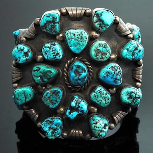 Vintage Cuff - Vintage Navajo Sterling Silver and Turquoise Large Cuff Bracelet