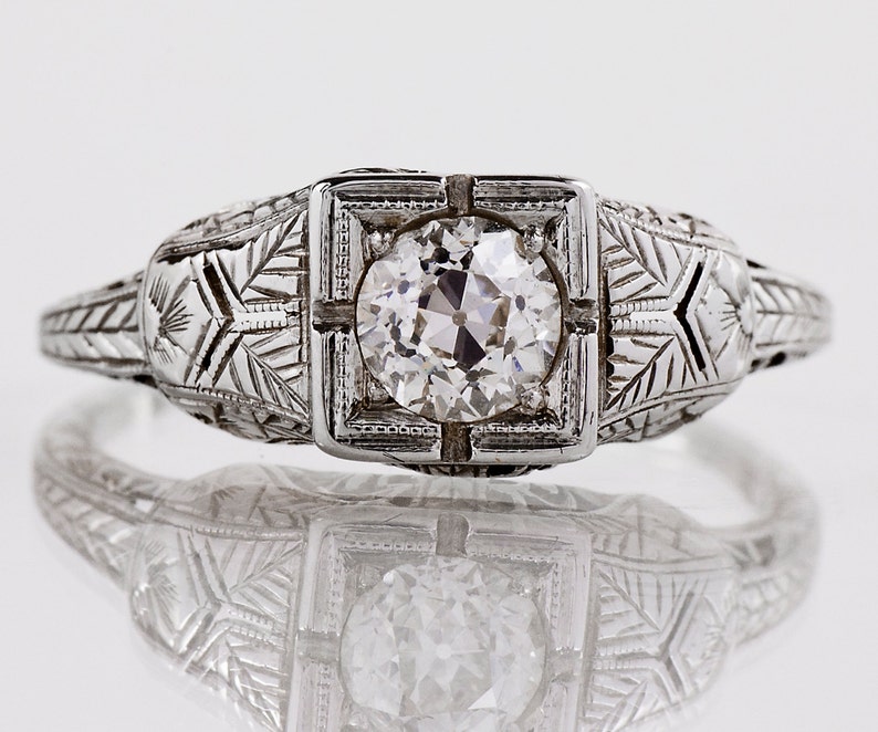 Antique Engagement Ring Antique Victorian 18k White Gold Diamond Engagement Ring image 1