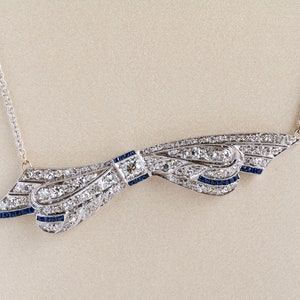 Antique Necklace - Antique Art Deco Platinum Sapphire & Diamond Bow Conversion Necklace
