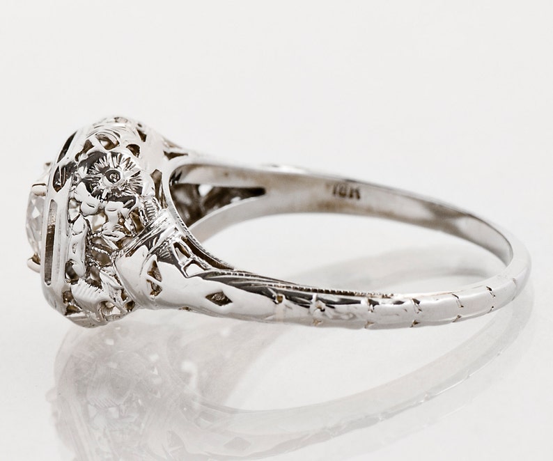 Antique Engagement Ring Antique 18k White Gold Filigree Diamond Engagement Ring image 2