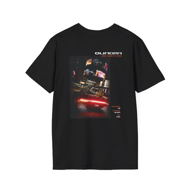 Cyberpunk 2077 T-shirt | QUADRA Turbo R V-Tech | Softstyle Unisex Tee image 3