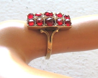 Victorian 12K Rose Gold, 10 Mine Cut Garnets Ring-Size 6.25; Total weight 3.8 Grams