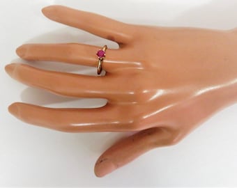 Antique 10K Solid Rose Gold Handmade 6 Prongs pink Spaniel Ring Size 4.5