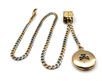 Reloj de bolsillo, cadena para chaleco y colgante de trébol de H&H Co., chapados en oro rosa y blanco.
