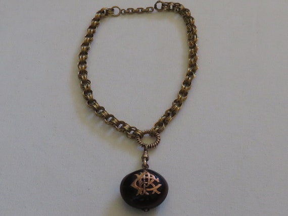 Edwardian Art Deco Cooked Chestnut pendant Chain … - image 2