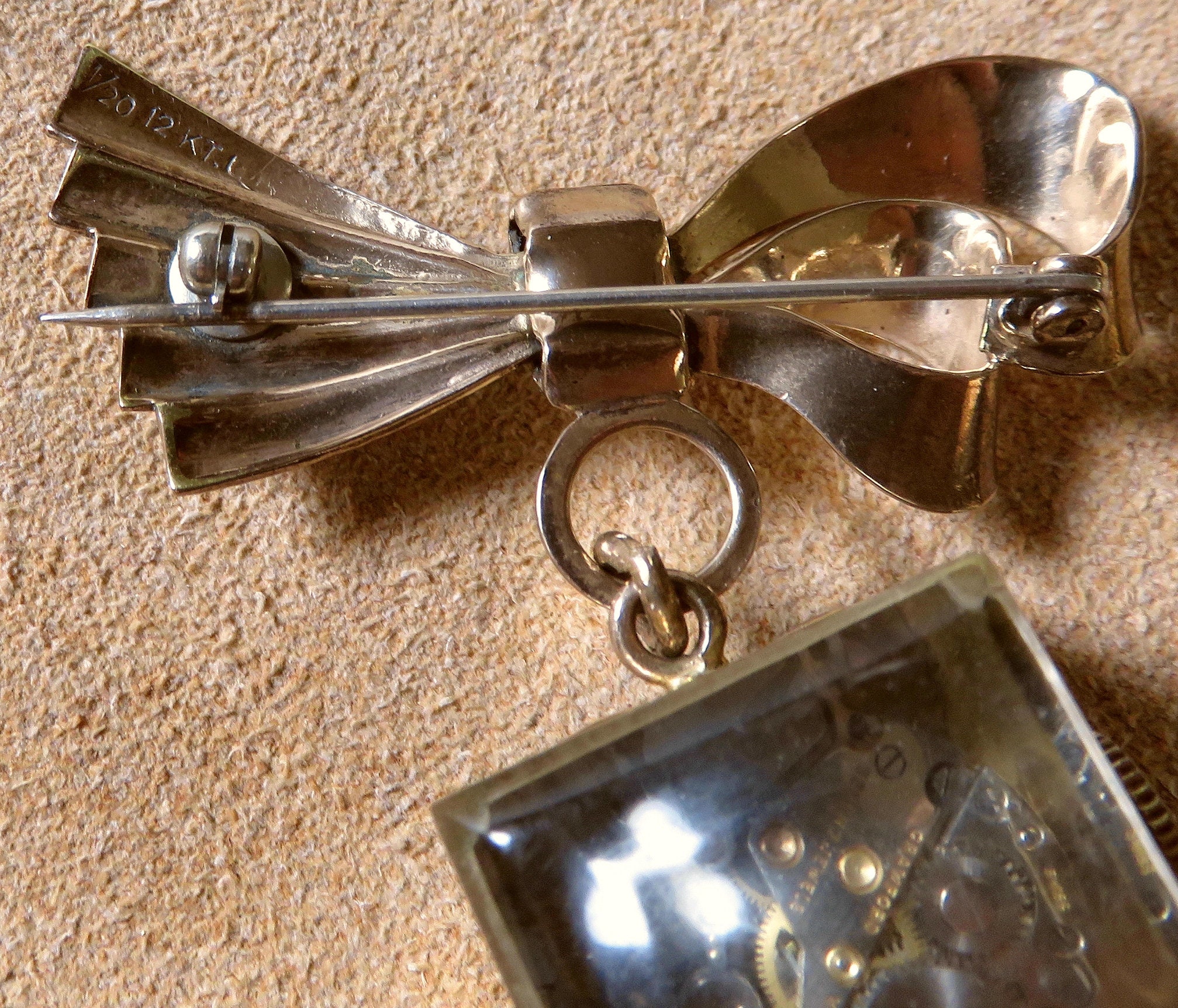 Vintage 1940’s lucite cube hanging Royce watch Originally hung from a bow pin Vintage watch part lucite paperweight found at Goodwill NC main image 2