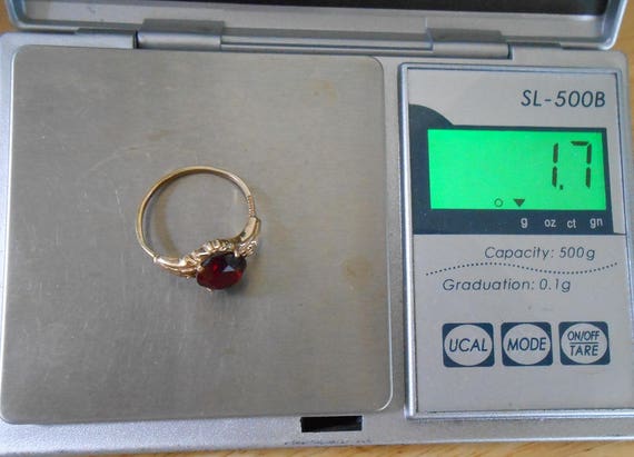 Antique 10K Rose Gold Resizable red stone Ring - image 5