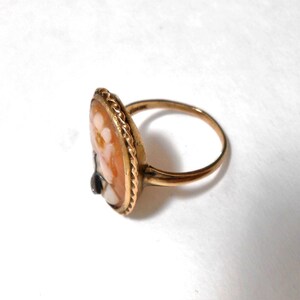 Anillo victoriano de oro rosa de 10 quilates con camafeo de concha y diamante, talla 6 3/4 imagen 2