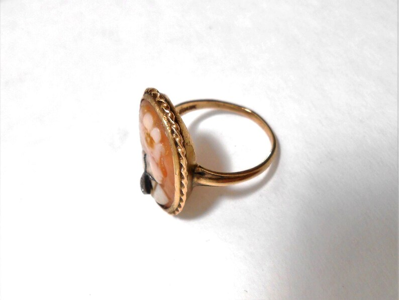 Anillo victoriano de oro rosa de 10 quilates con camafeo de concha y diamante, talla 6 3/4 imagen 2