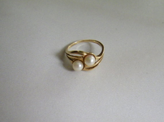 Antique 2 natural pearls 10K Gold women Ring Size