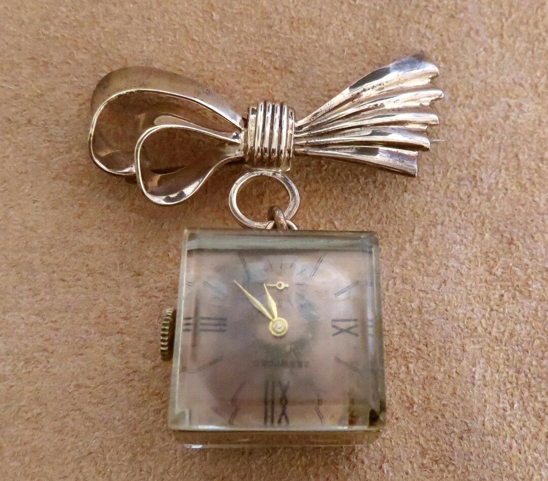 1940s Crawford Lapel Watch 12K Rose Gold Filled Bow Pin - Etsy display picture 3