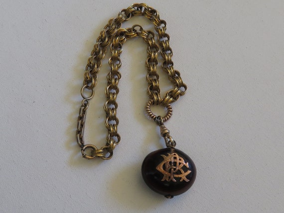 Edwardian Art Deco Cooked Chestnut pendant Chain … - image 3
