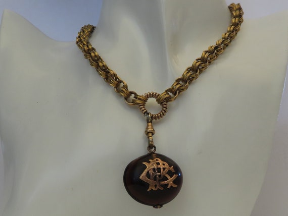 Edwardian Art Deco Cooked Chestnut pendant Chain … - image 1