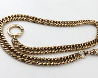 Cadena de reloj de bolsillo victoriana de eslabones gruesos chapada en oro de 10k
