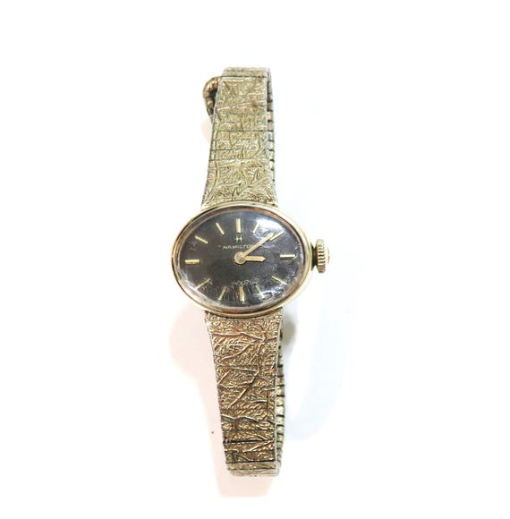 hamilton women\'s watch 10k gold leather strap Vintage Hamilton Tank 10K Gold Plated Watch – Meierotto Jewelers main image 4