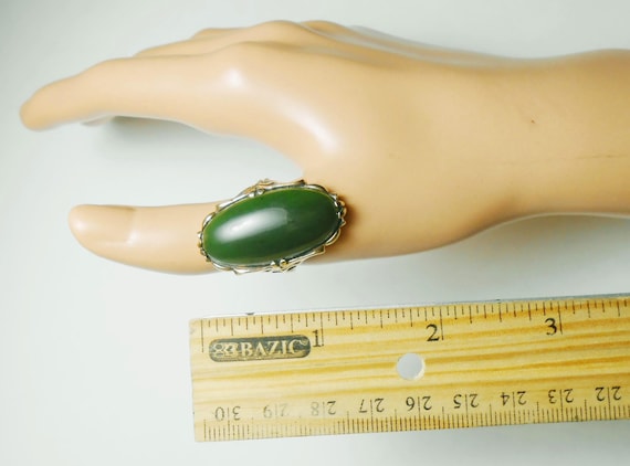 Antique 10K Solid gold  Huge Jade Ring Size 7 1/2 - image 1