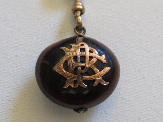 Edwardian Art Deco Cooked Chestnut pendant Chain … - image 5