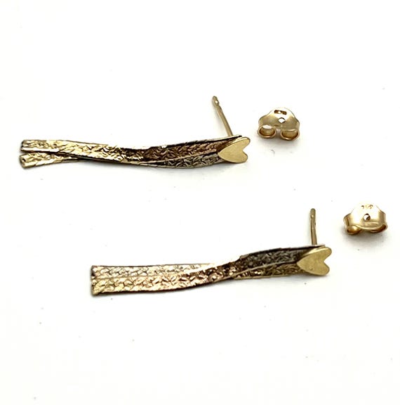 14K Solid Gold Multicolor Herringbone Link Dangle… - image 3