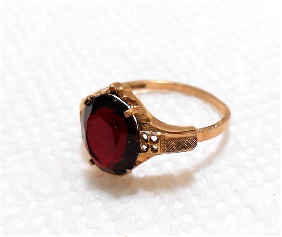 Antique 10K Rose Gold Resizable red stone Ring - image 1
